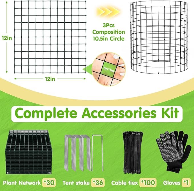 10 Pack Round Plant Protector from Animals – 30pcs 12" × 12" Metal Wire Mesh Garden Plant Cages Wire Plant Covers Pre-Bent Metal Mesh for Seedling Raised Bed Garden Protection for Vegetables Flower