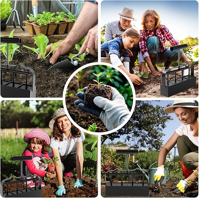 KHAMAL Soil Blocker for Seed Starting 4 Cell - 2 inch Soil Block Maker with Ergonomic Handle & 3 Types of Seed Pins for Garden, Outdoor Plants
