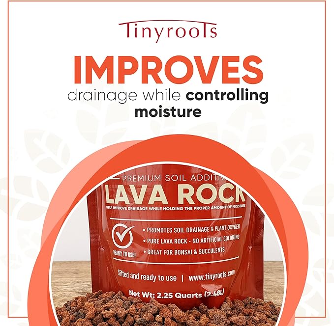 Tinyroots Red Lava Rock for Plants, 2.25 Quarts, Sifted Bonsai and Cactus Soil Additive, Maintains Proper Moisture, Used for Top Dressing, Volcanic Rock, No Dyes or Chemicals