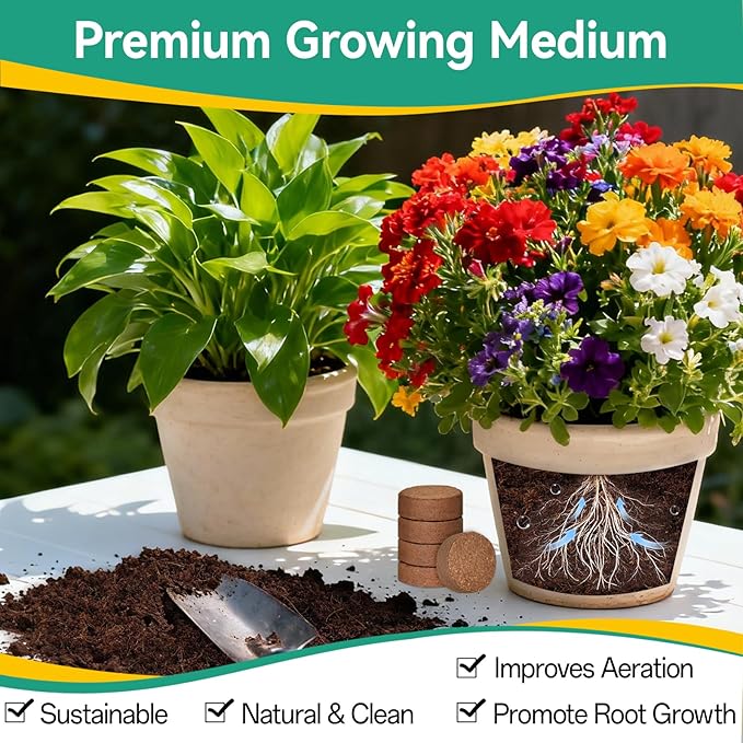ZeeDix 50Pcs Organic Coco Coir Pellets for Seed Starter, Compressed Coconut Coir Potting Soil for Planting, Garden Soil for Indoor Outdoor Plants Bonsai Herbs Flowers Vegetables (30mm)