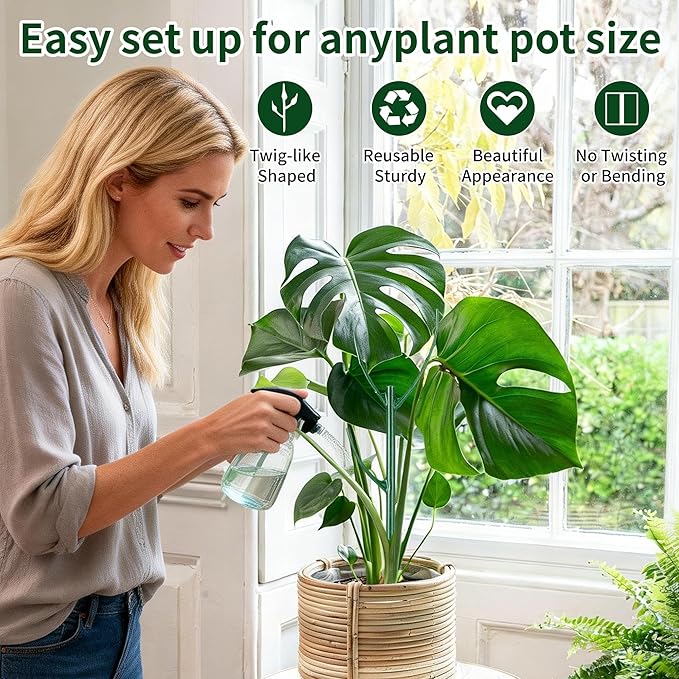 10 Pack Stackable Plant Support Stakes - Climbing Support for Indoor & Outdoor Use - Garden Accessories for Monstera, Pothos, Philodendron - Aesthetic Alternative to Moss Poles & Trellises