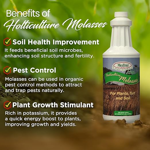Medina Horticultural Molasses - Nutrient-Rich Plant Juice & Molasses Gallon Blend for Lush Garden Growth, Ideal for All Plants and Lawns, 1 Quart