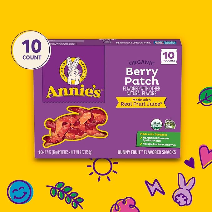 Annie's Organic Berry Patch Bunny Fruit Flavored Snacks, Gluten Free, 10 Pouches, 7 oz