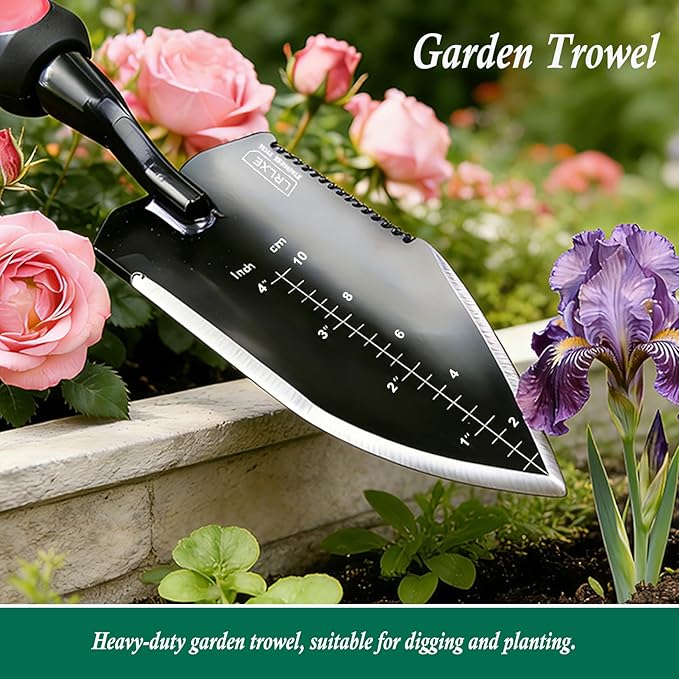 Heavy Duty Garden Trowel, Stainless Steel Pointed Hand Shovel with Non‑Slip Rubber Handle, Ideal for Digging, Weeding, Transplanting, Planting Bulbs & Soil Scooping