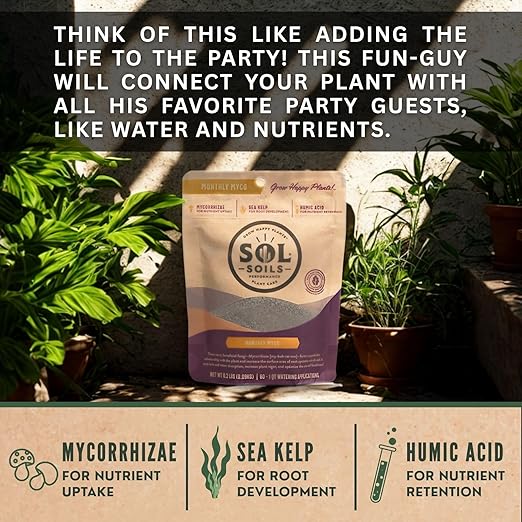 Sol Soils Sol Biotics Monthly Myco - Mycorrhizal Fungi with Beneficial Bacteria (Bacillus Species) to Support Root Health, & Overall Plant Vigor - Ultra Concentrated Mycorrhizae for Plants - 4oz