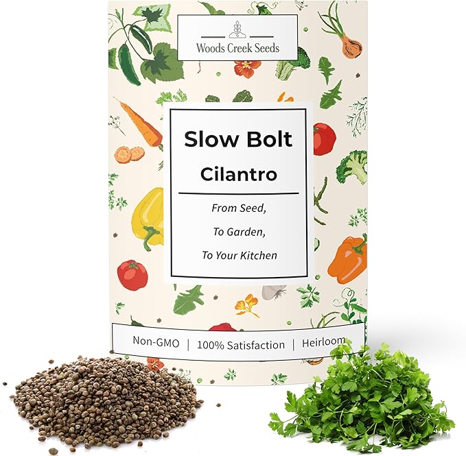 Woods Creek Seeds: Slow Bolt Cilantro Seeds for Planting - Over 300 Premium Heirloom Cilantro Seed Pack - Non-GMO Coriander Seed for Planting Indoor or Outdoor Herb Gardens