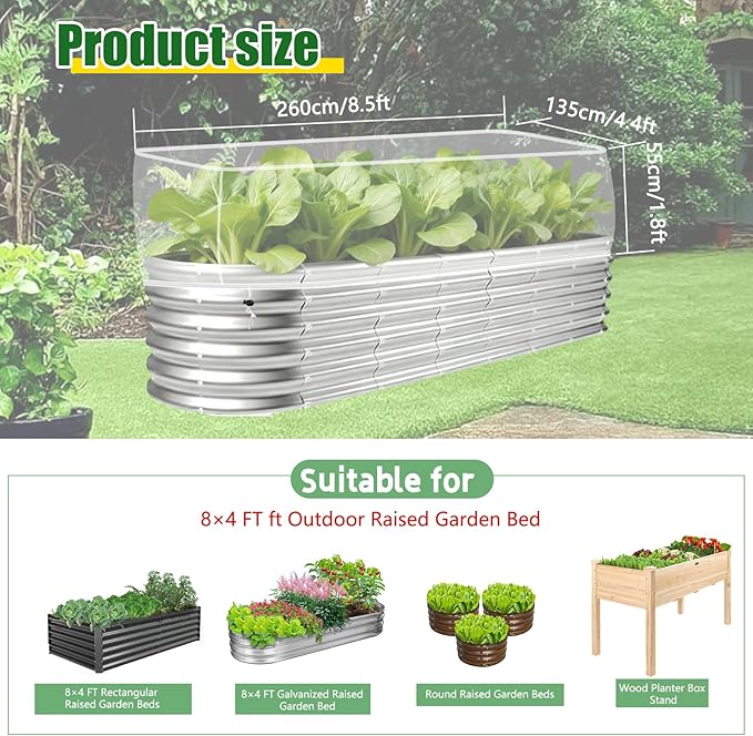 2 PCS Garden Netting for Raised Beds 4x8 Fine Mesh Raised Beds Garden Bug Netting Pest Barrier Screen with Drawstring for Plants to Keep Small Animals Pest Out Protect for Vegetables (4x8 FT)