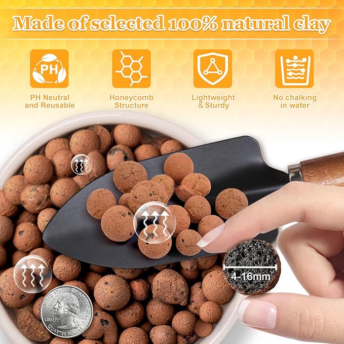 6 LBS Natural Leca Clay Pebbles for Plants- 4-16mm Expanded Clay Leca Balls for Indoor Plants, Hydroton Clay Pebbles for Plants Hydroponic & Aquaponics Growing, Orchids, Drainage, Terrarium