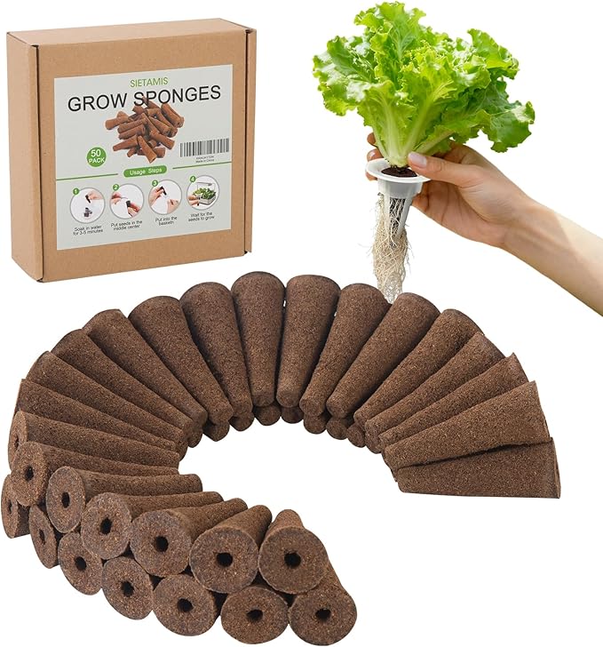 50 Pack Hydroponic Grow Sponges Seed Pods Replacement, Growing System Plant for Seed Plugs Garden Cube Sponges Replacement,Compatible with Aerogarden & Most Hydroponic System,1pc Tweezer