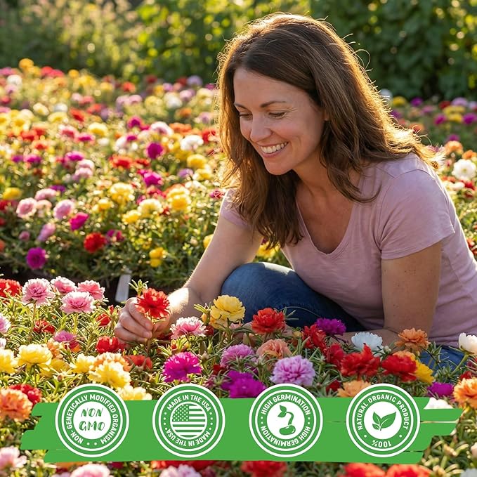 Moss Rose Seeds for Planting, 24,000+ Annual Flower for Ground Cover Flower Seeds, Non-GMO Heirloom Variety, Easy to Grow, Portulaca Seeds to Plant Outdoors Garden Containers