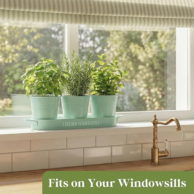 PERFNIQUE Indoor Herb Garden, Herb Planter for Indoor/Outdoor, Farmhouse Plant Pots, Windowsill Herb Garden with Tray(Planter only) Window Pots