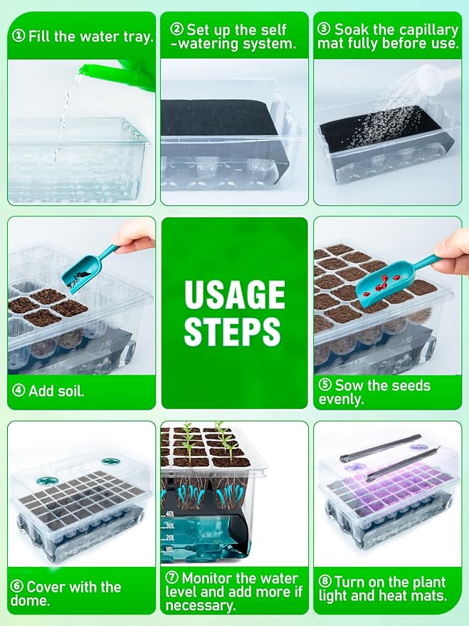 Hugbow Self-Watering Seed Starter Tray with Grow Light, 80-Cell Plant Starter Trays Seed Starter Kit, Seed Starter Tray for Seed Starting, Plant Germination & Seedling Growing, 2 Pack
