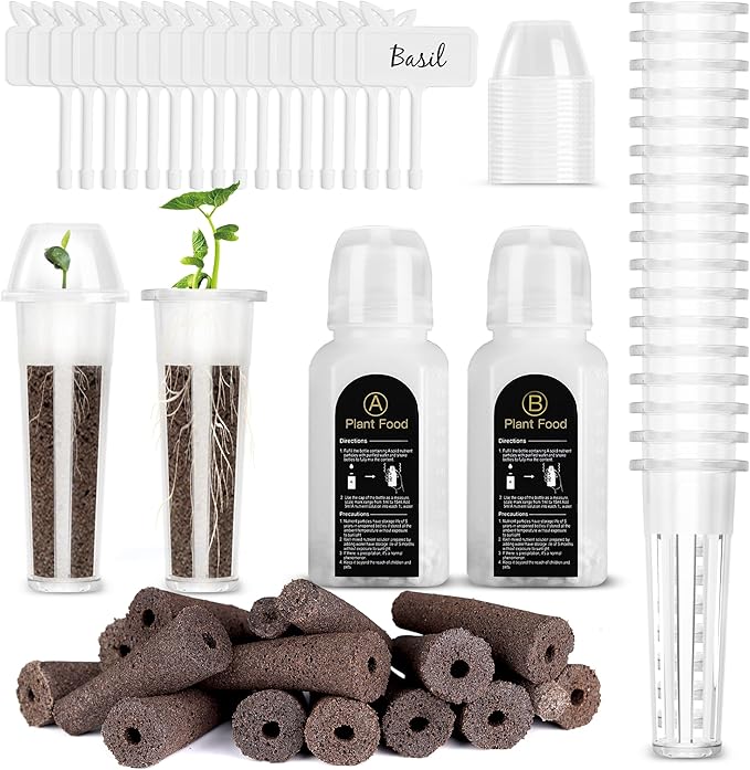 Seed Pod Kit for Aerogarden, 182 Pcs Grow Anything Kit for Hydroponics Growing System, Hydroponics Supplies with 60 Grow Sponges, 30 Grow Baskets, Plant Food A&B, 30 Grow Domes, 60 Pod Labels (72 pcs)