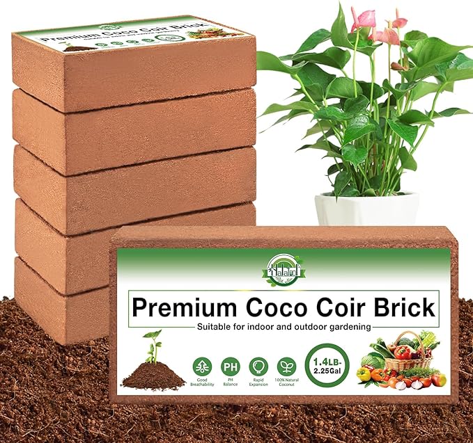Halatool 6 Pcs Organic Coconut Coir Bricks for Plants, Compressed Coco Coir Brick Coconut Fiber Substrate with Low EC & pH Balance, High Expansion Coco Peat Seed Starter Garden Soil for Planting
