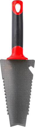 Root Slayer 17011 Garden Trowel with Holster for Digging, Planting, and Root Cutting, Serrated Steel Blade, Red