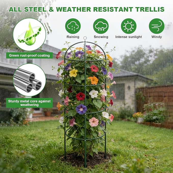 Garden Obelisk Trellis for Climbing Plants 5.7/4.5FT Heavy Duty Metal & Rustproof Plant Climbing Support for Garden Indoor Outdoor Potted Plant Flowers Fruits Vegetable Vines (4.5FT / 1Pack)