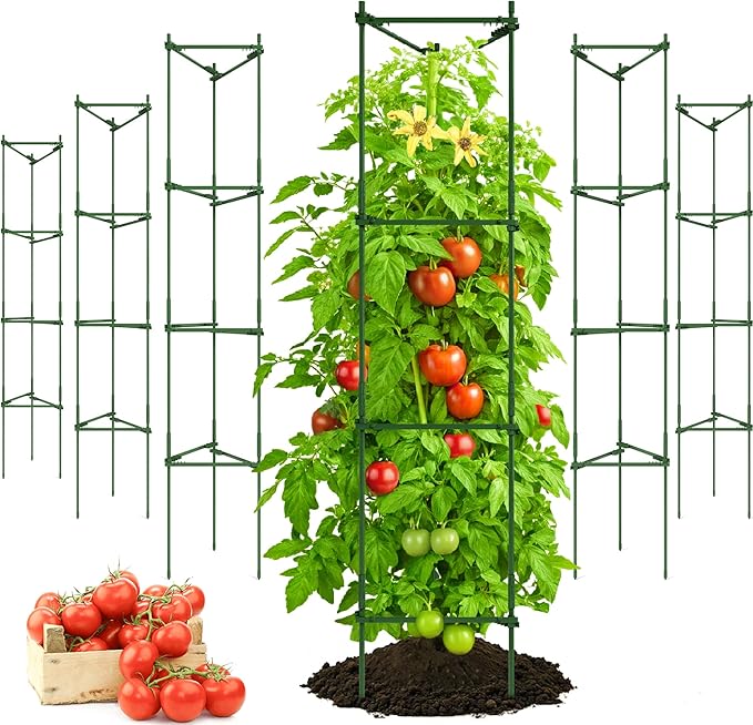 68" Tall Tomato Cage 6 Pack Trellis Stakes - Heavy Duty Plant Support Structures for Vegetables, Tomatoes & Climbing Plants