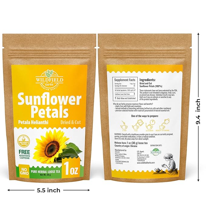 1 oz. Sunflower Petals Herbal Tea (Petala Helianthi) – 28g Dried Sunflower Petals Tea Té de Pétalos de Girasol