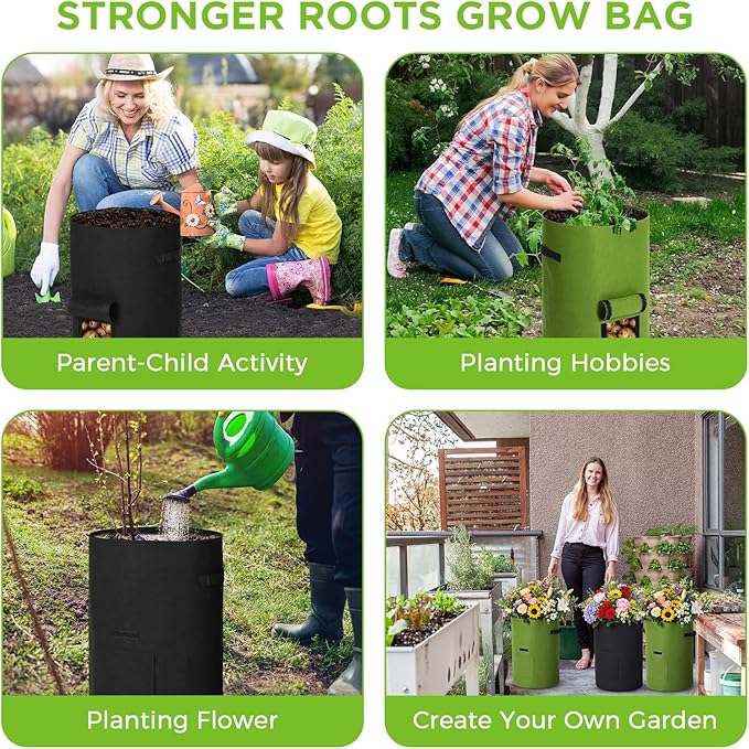 Yoojahow 2 Pack 30 Gallon Potato Grow Bags with Harvest Window, Durable Garden Planter Bags with Handles for Potatoes, Tomatoes, and Vegetables - Indoor & Outdoor Gardening Supplies (Black,Green)