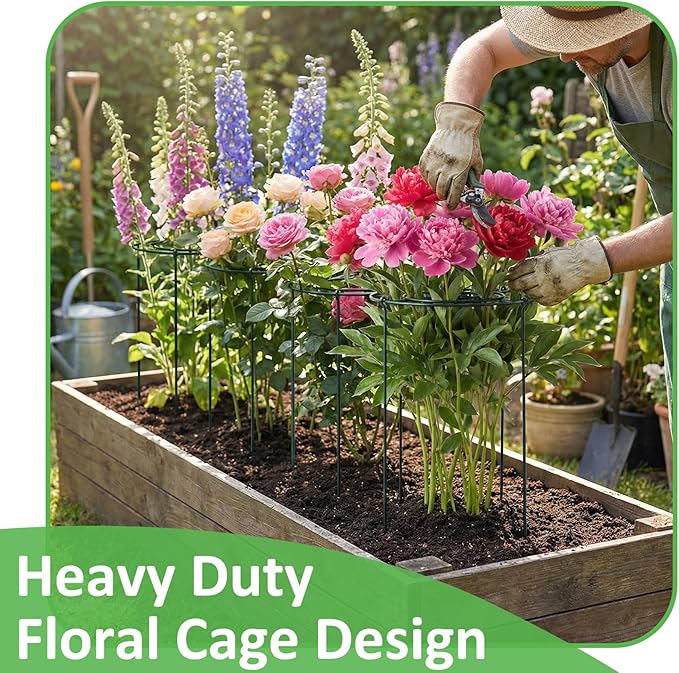 Pelopy 4 Pack 15.7" D x 23.6" H Heavy Duty Peony Cages and Supports, Metal Plant Support Stakes, Flower Support Hoops for Outdoor Garden Roses, Tomatoes, Hydrangeas, Peonies, Sage, Cucumbers