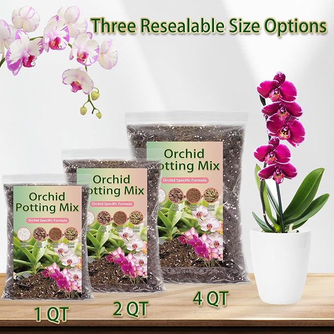 Premium Orchid Potting Mix for Repotting,1 Quart Orchid Soil for Various Orchid Types,Orchid Specific Formula Blends Natural Pine Bark,Perlite,Coco Peat & Dried Forest Moss