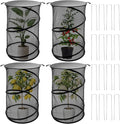 MDEOOSKY 4 Pack Pop Up Plant Covers Tent with Lid, 23.6"x11.8" Round Insect & Bird Barrier Mesh, Garden Protector Cage with 16 Ground Stakes, Foldable for Outdoor & Indoor Plants, Black