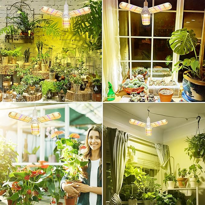 xingruyu 2 Pack 150W LED Grow Light Bulb Foldable Sunlike Full Spectrum Grow Light for Indoor Plants, 414 LEDs Sunlike Plant Light with Power Cord, E27 Plant Lamp for Flowers,Greenhouse Hydroponic