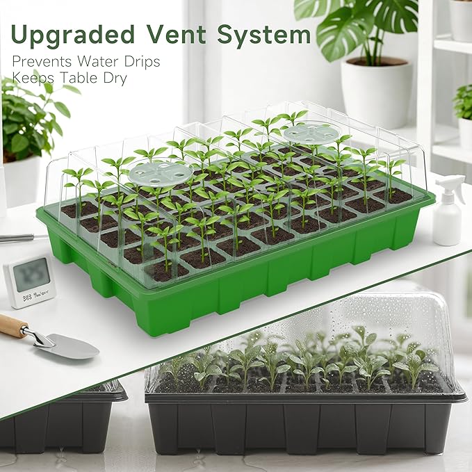 Gardzen 5 Pack BPA Free Seed Starter Tray Kit, 40 Cell Reusable Seedling Trays with Humidity Vented Domes and Base, Indoor Gardening Greenhouse Starter for Vegetables Flowers Herbs