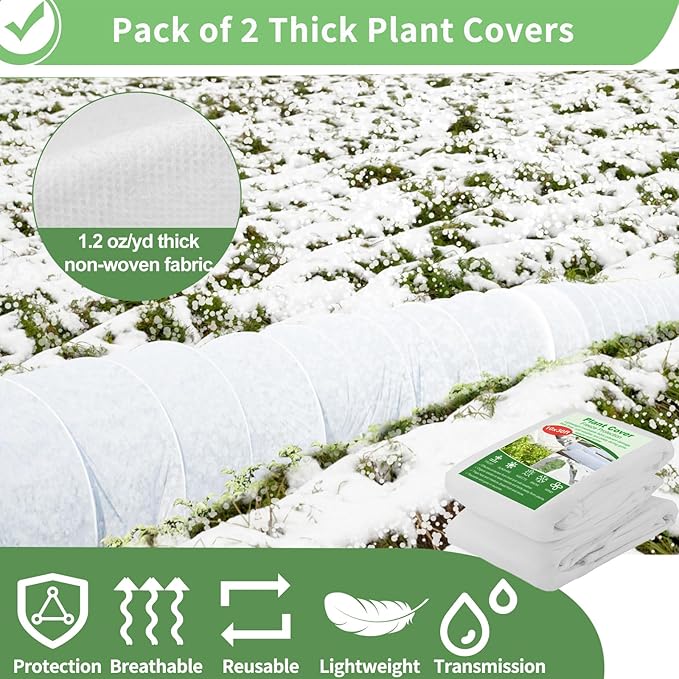 SPORTYOUTH 2 Packs Plant Covers Freeze Protection 10 x 30 FT 1.2 oz/yd² Frost Cloth Blankets Large Thicker Garden Floating Row Cover Fabric for Outdoor Plants Winter Cold Fruits Flowers Protection