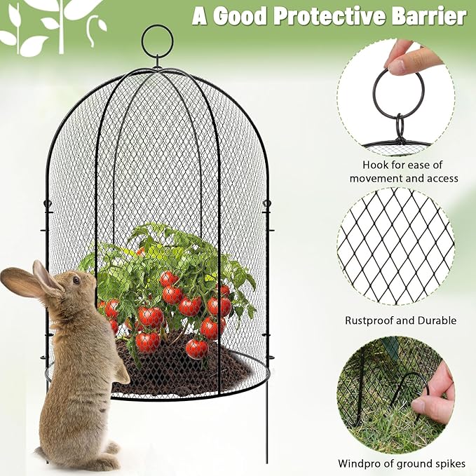 Novabright 2 Pack Garden Cloches for Plants 12" x 16" with Stakes & Zip Ties, Plant Covers from Animals Large Metal Mesh Chicken Wire Cloche Plant Protector Cage for Vegetable Garden Outdoor (Black)