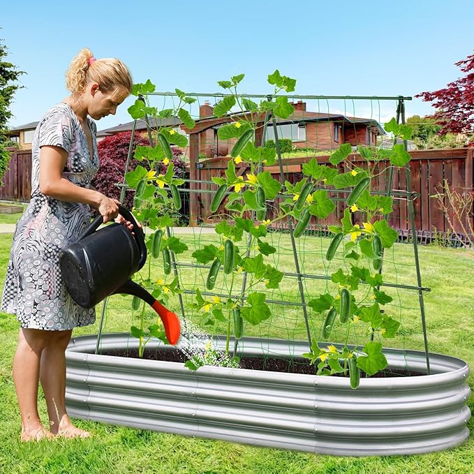 Lalahoni Cucumber Garden Trellis A Frame Trellis for Raised Bed, Plant Support for Flower Vine Grape Vegetable Fruit, Green