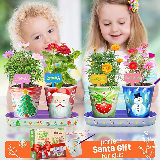 Tekoly 4 Set Paint & Plant Flower Gardening Kit - Gifts for Girls Ages 8-12, Arts and Crafts for Kids Ages 8-12, Kids Gardening Set, Toys Birthday for Girls Boys Ages 6 7 8 9 10 11 12