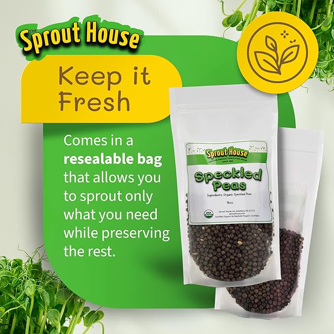 The Sprout House Speckled Pea Seed - Organic Speckled Pea, Non-GMO, High Germination Sprouting Seeds for Nutritious Pea Shoots, Resealable Bag for Freshness, Perfect for Smoothies & Salads, 1LB