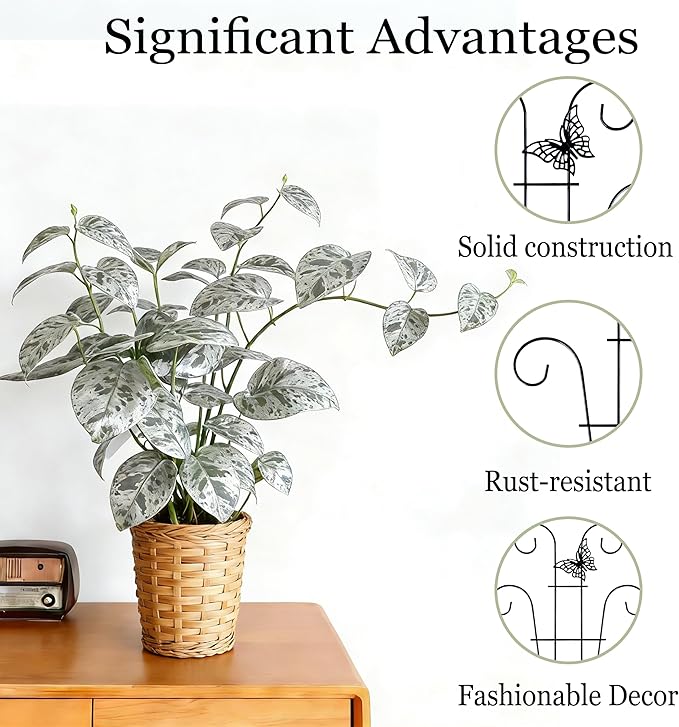 4 Pcs Butterfly Trellis for Potted Plants Indoor, 14.6 inch Small Garden Metal Trellis for Climbing Plants Outdoor, Stackable Pothos Plant Climber Support for Hoya Vine Ivy Flower Plant Support