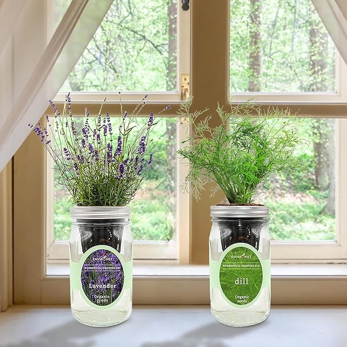 2-Pack Hydroponic Mason Jar Herb Garden Kit, Indoor Herb Garden Self-Watering Starter Kit, New Christmas Gift for Mom (Lavender,Rosemary)