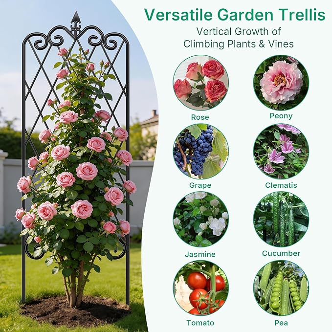 Amagabeli Garden Trellis for Climbing Plants 47” x 16” Rustproof Black Iron Plant Trellis Potted Vines Vegetables Flowers Patio Metal Wire Lattices Grid Panels for Ivy Cucumbers Clematis 2 Pack GT03