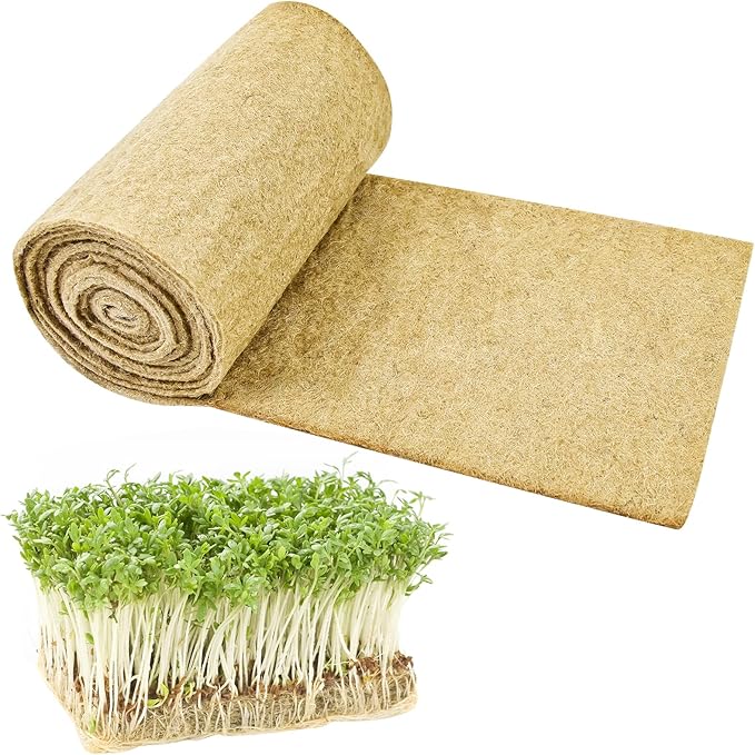 Emsiok 1 Roll 10" X 157" Microgreen Grow Mat Natural Fiber Grow Mats Microgreens Grow Kit Hydroponic Pads Indoor Organic Production for Microgreen Starter Tray Wheatgrass Sprouts