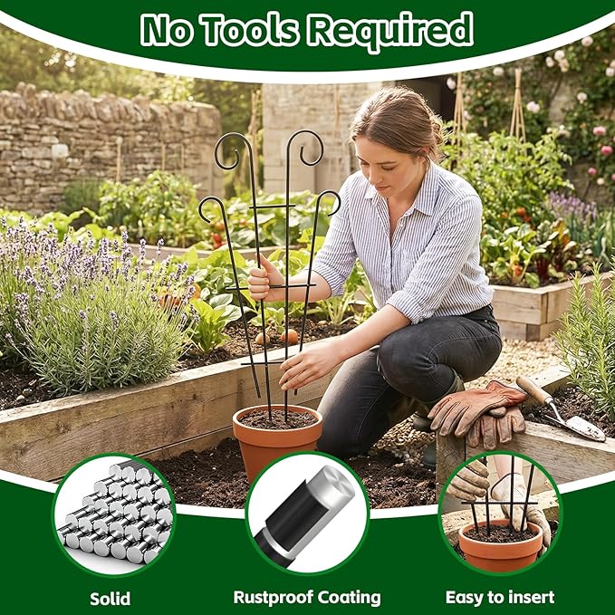 4 Pack 32 Inch Plant Trellis for Potted Plants, Metal Garden Trellis for Climbing Plants, Indoor Outdoor Decorative Vine Support for Pots, Wave Shape, Black