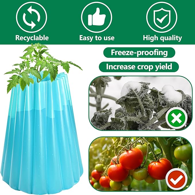 Adnee 5 Pack Water Filled Plant Protectors-19 x 17 Inch Reusable Wall of Water Plant Covers for Tomato Plants-Blue Early Season Insulating Plant Protective Cover for Outdoor Winter Freeze Protection