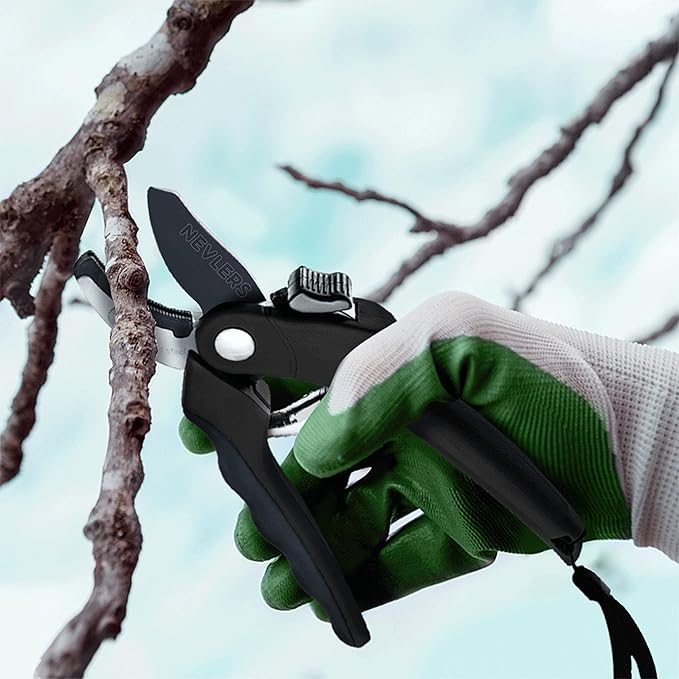 Nevlers 8" Anvil Pruning Shears for Gardening – Garden Shears with Stainless Steel Blades & 8mm Cut Capacity | Hand Pruners for Gardening | Ergonomic Garden Tools | Heavy Duty Scissors w/Safety Lock