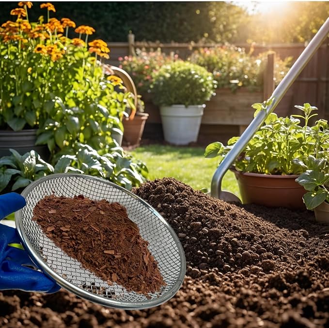 2PCS Soil Sifter for Gardening,Compost Sifter for 5 Gallon,Sieve for Compost,Sand,Gravel,Rock Sifter,Captures Dirt Sawdust,Soil Screening for Landscaping,Construction(1/4'',1/8''Mesh Screen)