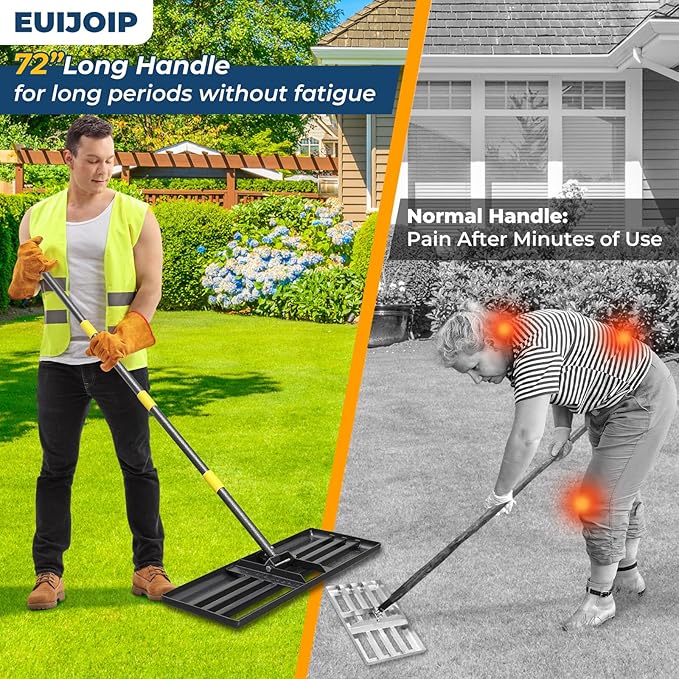 Lawn Leveling Rake 30"x10" for Lawn Care - 72" Extendable Stainless Steel Handle with Ergonomic Grip | Professional Grass Leveling Tool for Golf Courses, Soccer Fields, Backyard Turf Maintenance