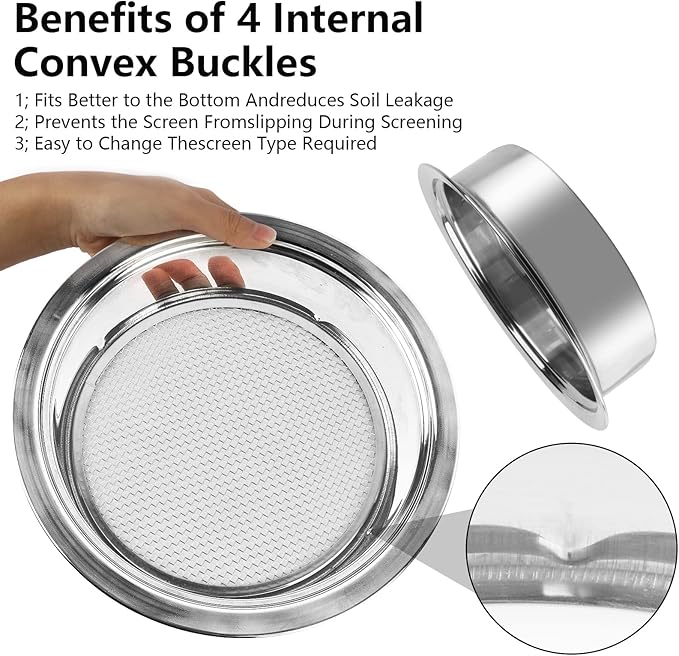 Heavy Duty Stainless Steel Garden Soil Sifter Compost Screen - 3 Sizes (Fine/Medium/Coarse Mesh) for Sifting Compost,Dirt,Rocks,Rotary Tool&Compatible, Home Garden Sieve for Gardening & Landscaping
