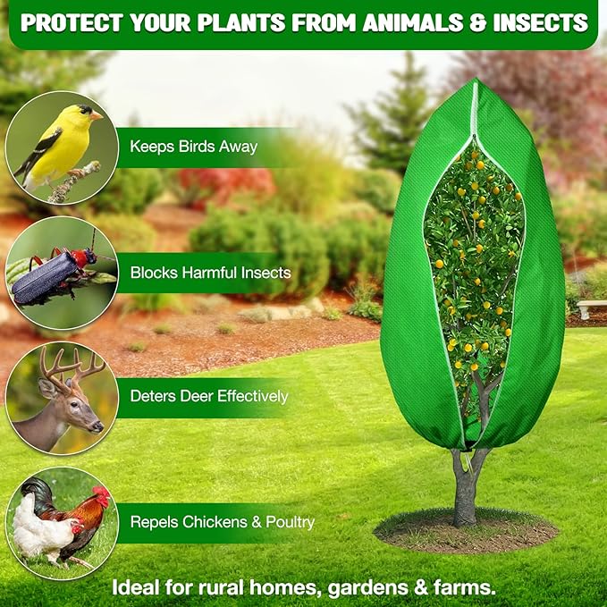 2pcs Reusable Winter Frost Plant Cover Freeze Protection, 47.2"x72" Large Frost Plant Cover for Winter Outdoor Plants,Frost Cloth Plants Jacket Drawstring Tree Cover for Outdoor Plants