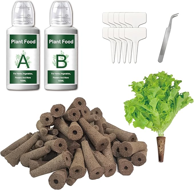 100 Pack Grow Sponges Replacement Seed Pods Kit for Hydroponic Growing System Compatible with AeroGarden, iDOO with A&B Nutrients Plant Food, Indoor hydroponic pods, Fast Growing & Easy To Use