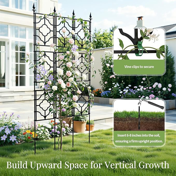 Housolution 64.57×25.28in Garden Trellis for Climbing Plants Outdoor, Plant Trellis Frame with Plastic Coated Iron Tubes for Vines Flowers Vegetable, Plant Climbing Frame Indoor Outdoor