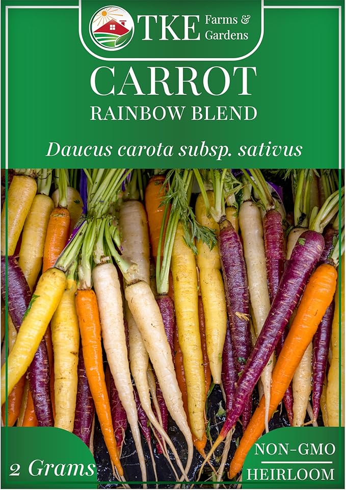 TKE Farms & Gardens - Rainbow Carrot Seeds for Planting, 1000+ Non-GMO Heirloom Seeds, Enjoy Vibrant Red, Orange, Purple, White & Yellow Colors, Easy to Grow, Includes Planting Instructions