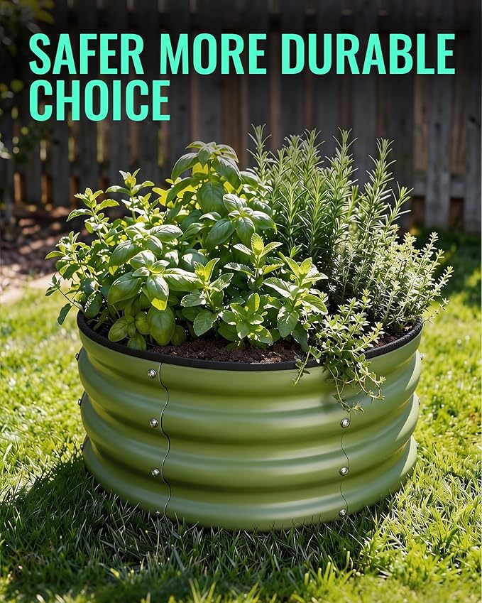ZXZYHFTY Raised Garden Bed, 0.6 mm Galvanized Steel Round Planter Box with Open Bottom, Green, 2 x 2 x 1 FT, 2 Pack