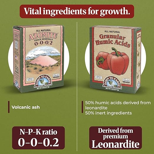 Down to Earth Azomite Powder & Granular Humic Acids | Volcanic Ash Mineral & Humic Acid | OMRI Listed | Ideal for Vegetable Gardens, Lawns, Beds, Row Crops & Containers | 5 lb Each