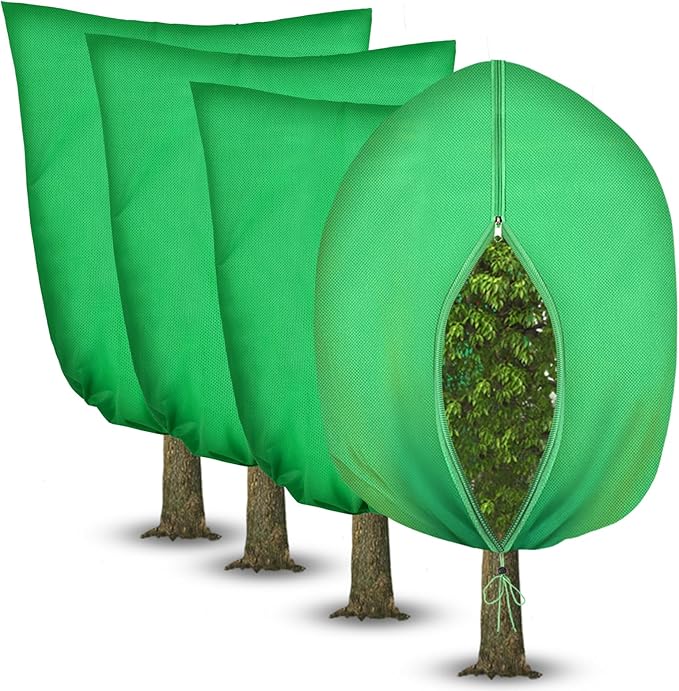 4Pack Thickened Plant Covers Freeze Protection for Winter - 71" x 47" Large Shrub Bush Cloth Blankets for Outdoor Plants Tree Frost Protection with Drawstring Bags Jacket for Plants (3.2 oz/yd²)